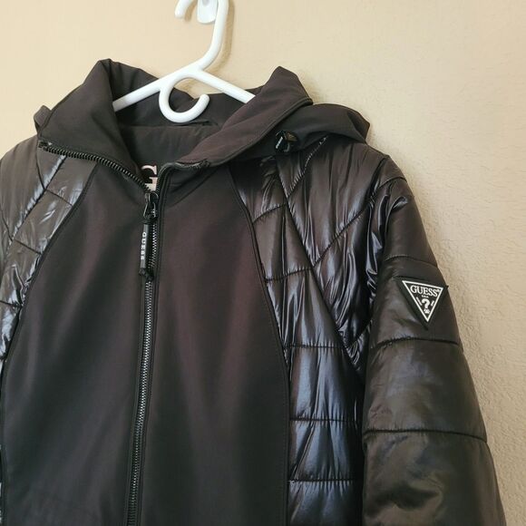 Guess Jacket Womens Large Black Puffer Quilted Water Resistant Full Zip Pockets - Picture 2 of 8